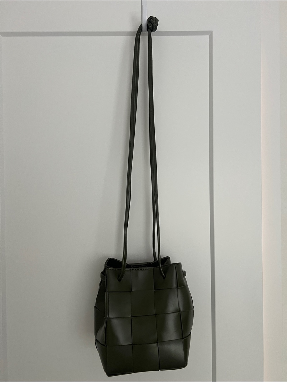 Anthropologie Olive Green Woven Bucket Shoulder Bag